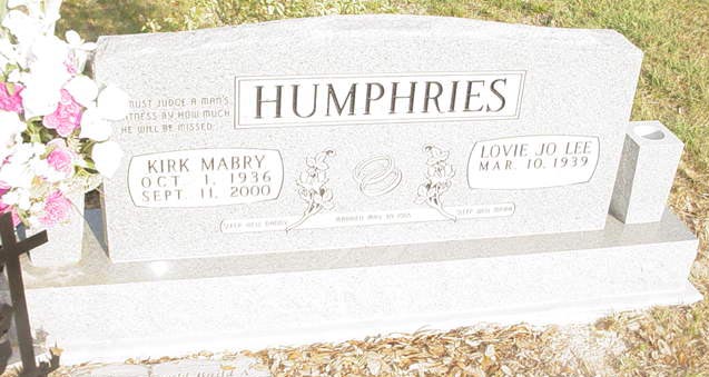 Tombstone of Kirk and Lovie Humphries