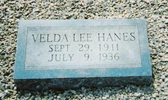 Tombstone of Velda Lee Hanes
