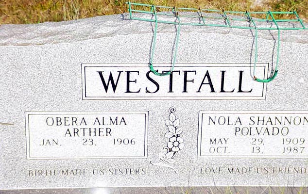 Tombstone of Obera and Nola Westfall