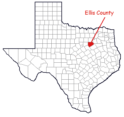 Texas map showing the location of Ellis County
