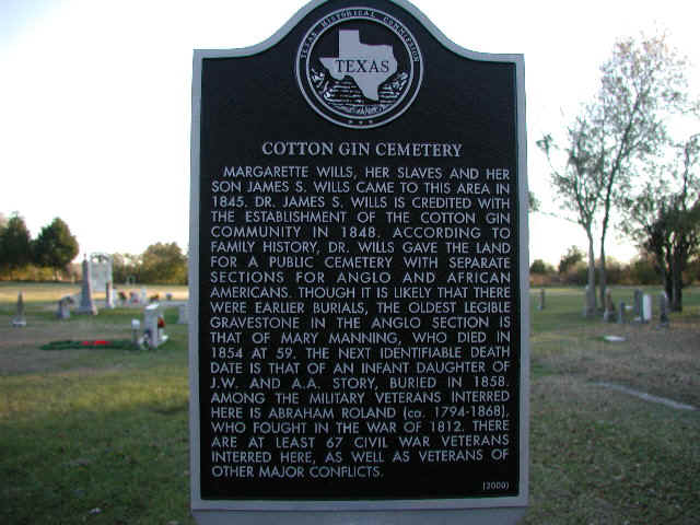 Historical Marker At Cotton Gin Cemetery