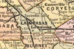 Map of Lampasas 1886. From Gaskell's Atlas of the
                  World