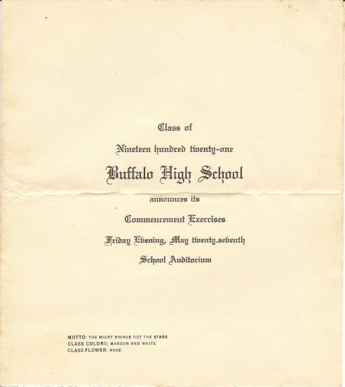 Buffalo High School Graduation Announcement 1921