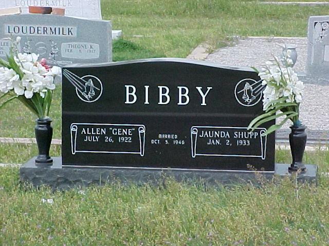 Tombstone of Allen and Jaunda (Shupp) Bibby